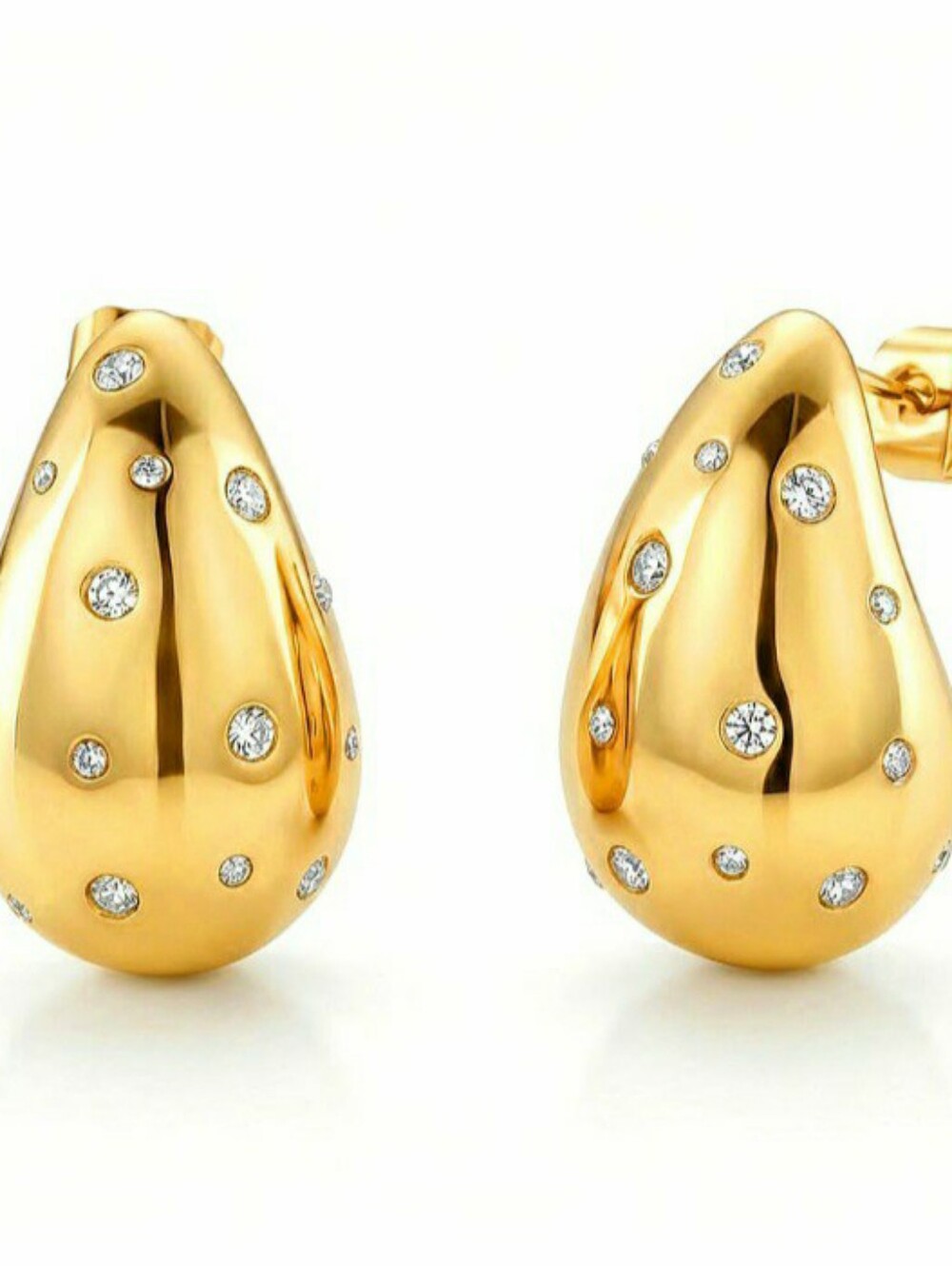 CZ & 14k Ion Plated Yellow Gold over Stainless Steal Earrings